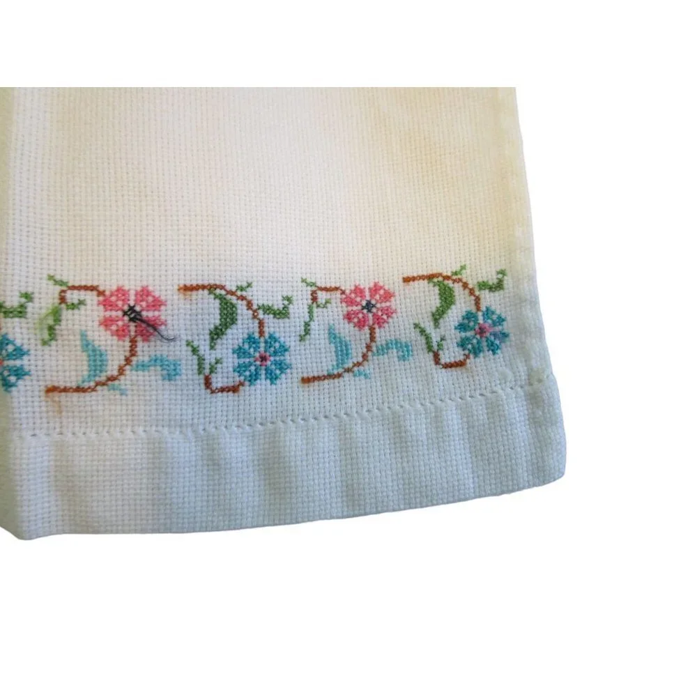 Vintage Hand Embroidered Guest Tea Hand Towels Pink Blue Floral Minor Age Stains